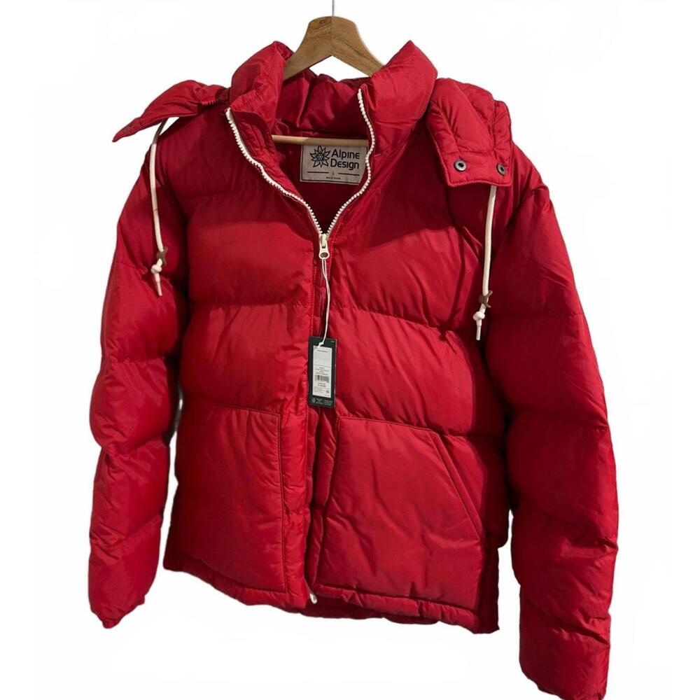 Alpine Design Red Puffer Jacket with Removable Hood